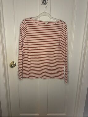 J.Crew Striped Long-Sleeve Boatneck Top - Red and White size S